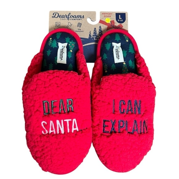 DEARFOAMS Women L 9-10 Dear SANTA Clog Slippers Cozy Comfort Memory Foam Sherpa - Picture 1 of 6